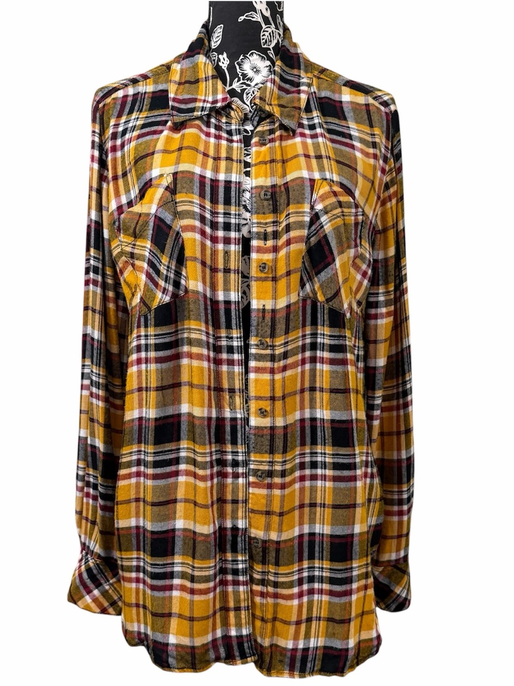 Yellow Plaid Button-Up Flannel‎ Shirt